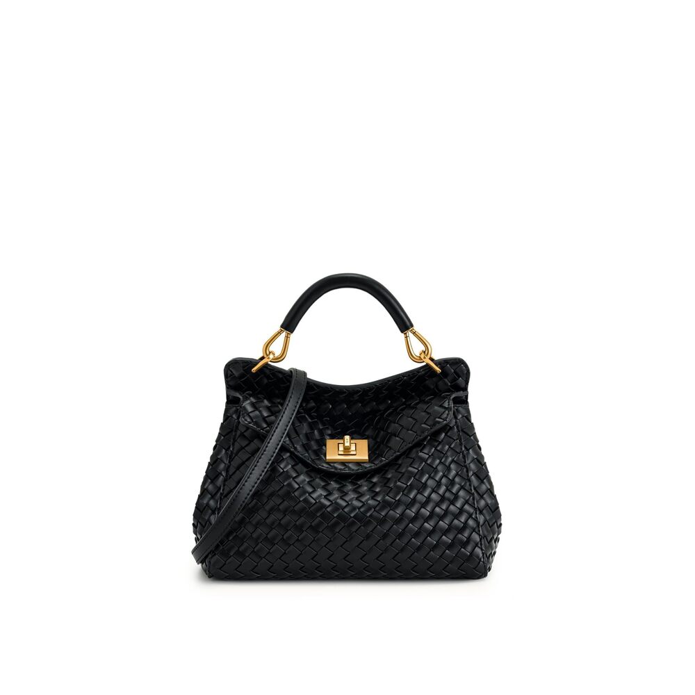 7264 Lucia Classic Top Handle Woven Bag - Black
